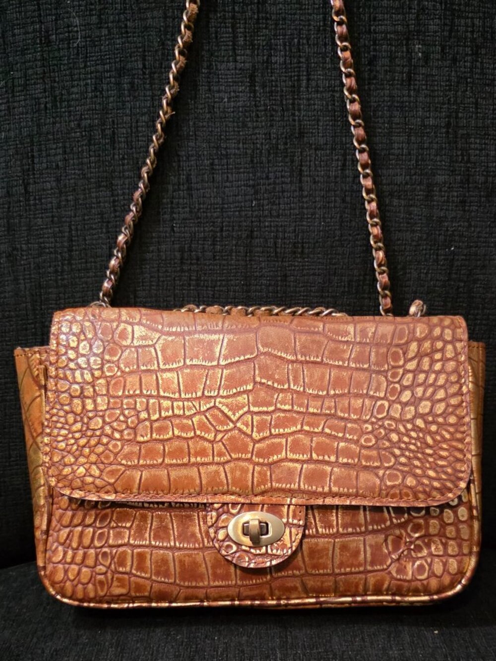 Patricia Nash Lorenza Metallic Gold Tan Brown Leather Bag - Picture 2 of 8